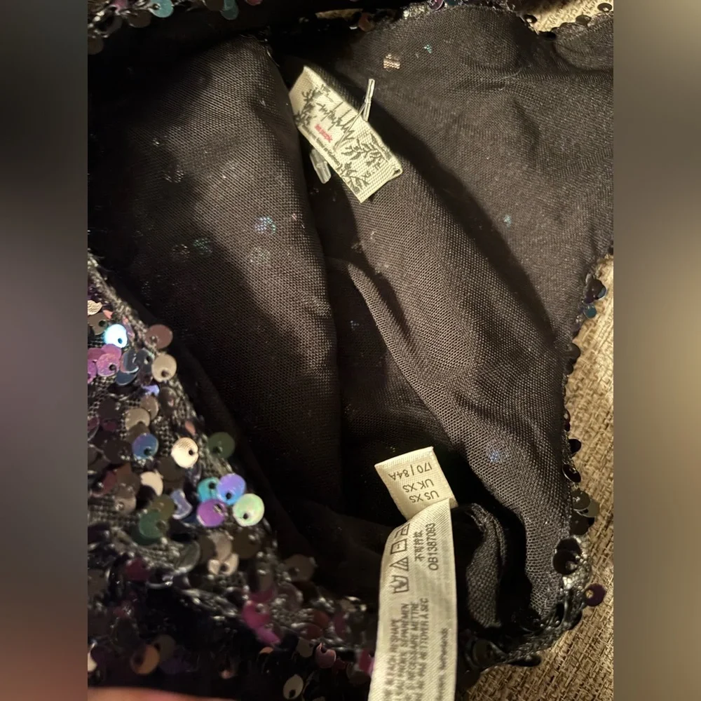 Free People Big Night petrol black iridescent sequin embellished crop top XS - Picture 5 of 5